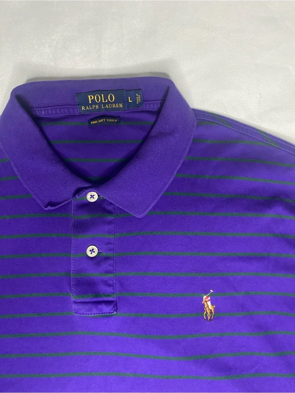 Polo Ralph Lauren Men’s L Purple Green Striped Pima Soft Touch Polo Shirt